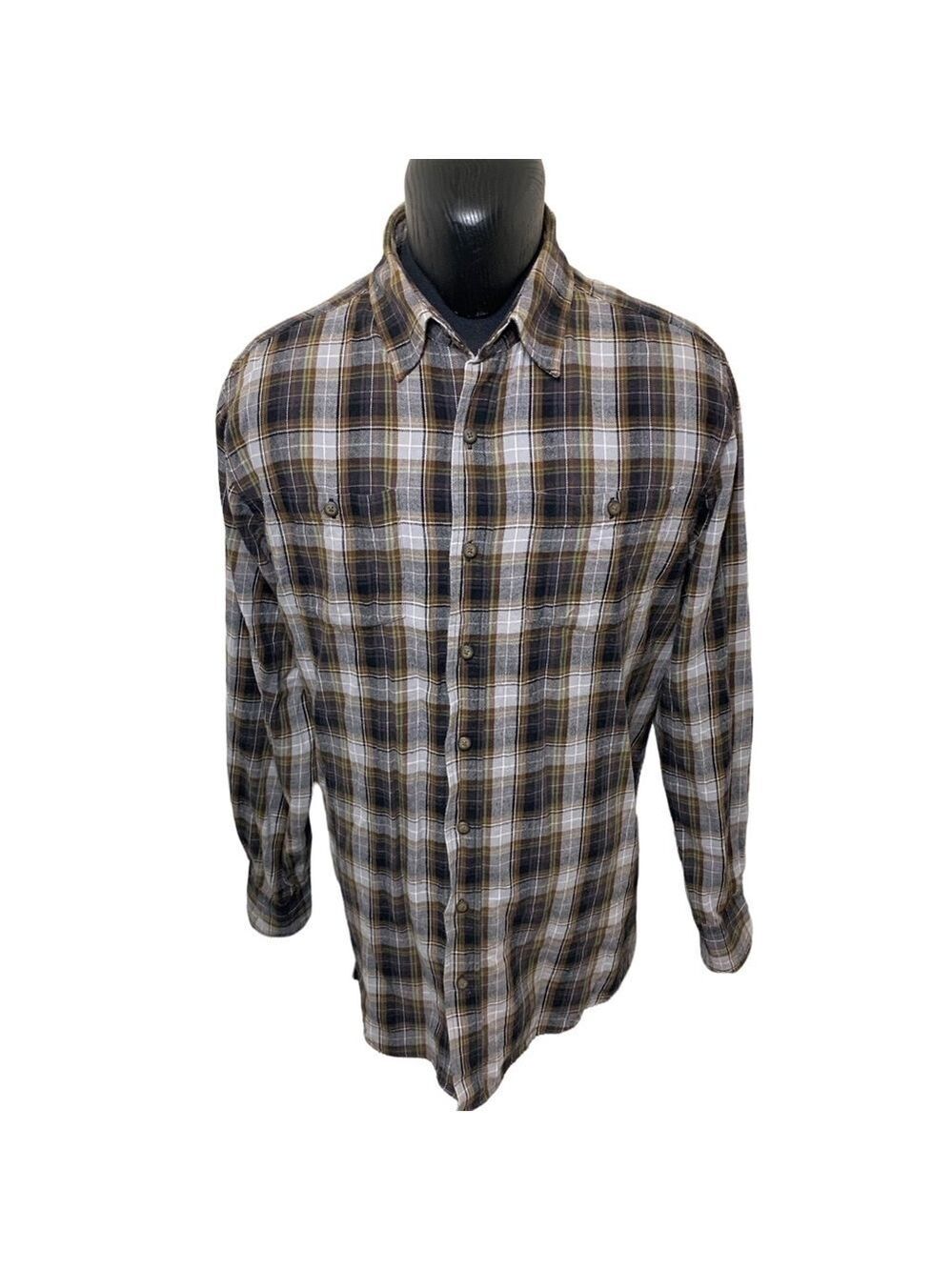Wind River Flannel Shirt Button Down Men Sz XLT Plaid Brown Grey Long Sleeves